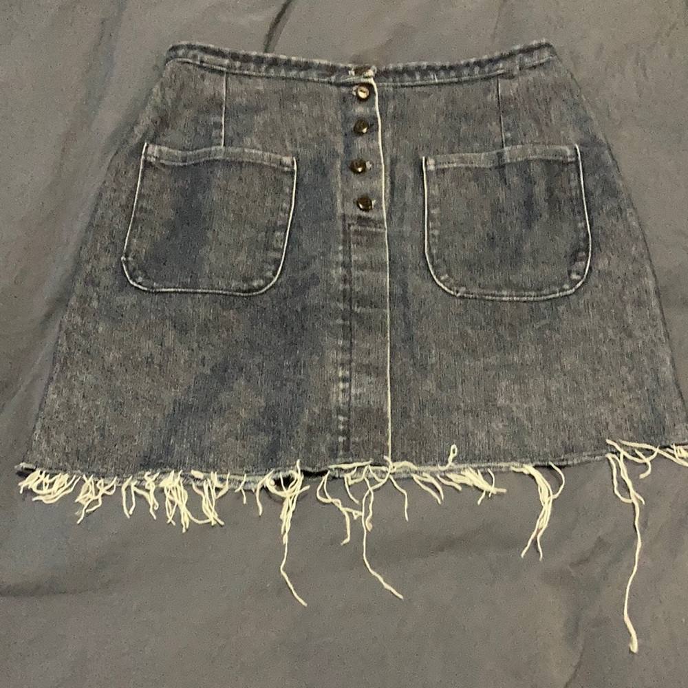 Hand cut high waisted blue Jean skirt size 2